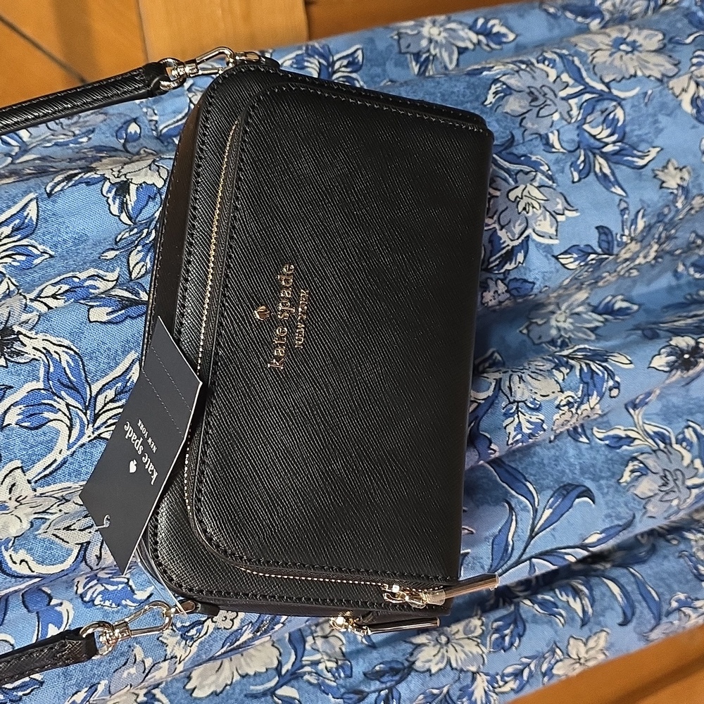 Kate Spade Staci Dual Air‎ Crossbody Black Saffiano Leather Bag NWT
